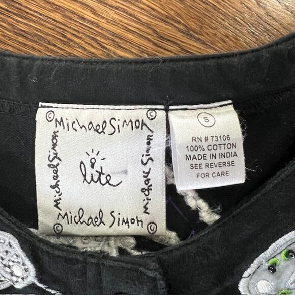 Michael Simon Lite Button Up Sweater Womens S Black Masquerade Mask Art to Wear - Picture 3 of 8